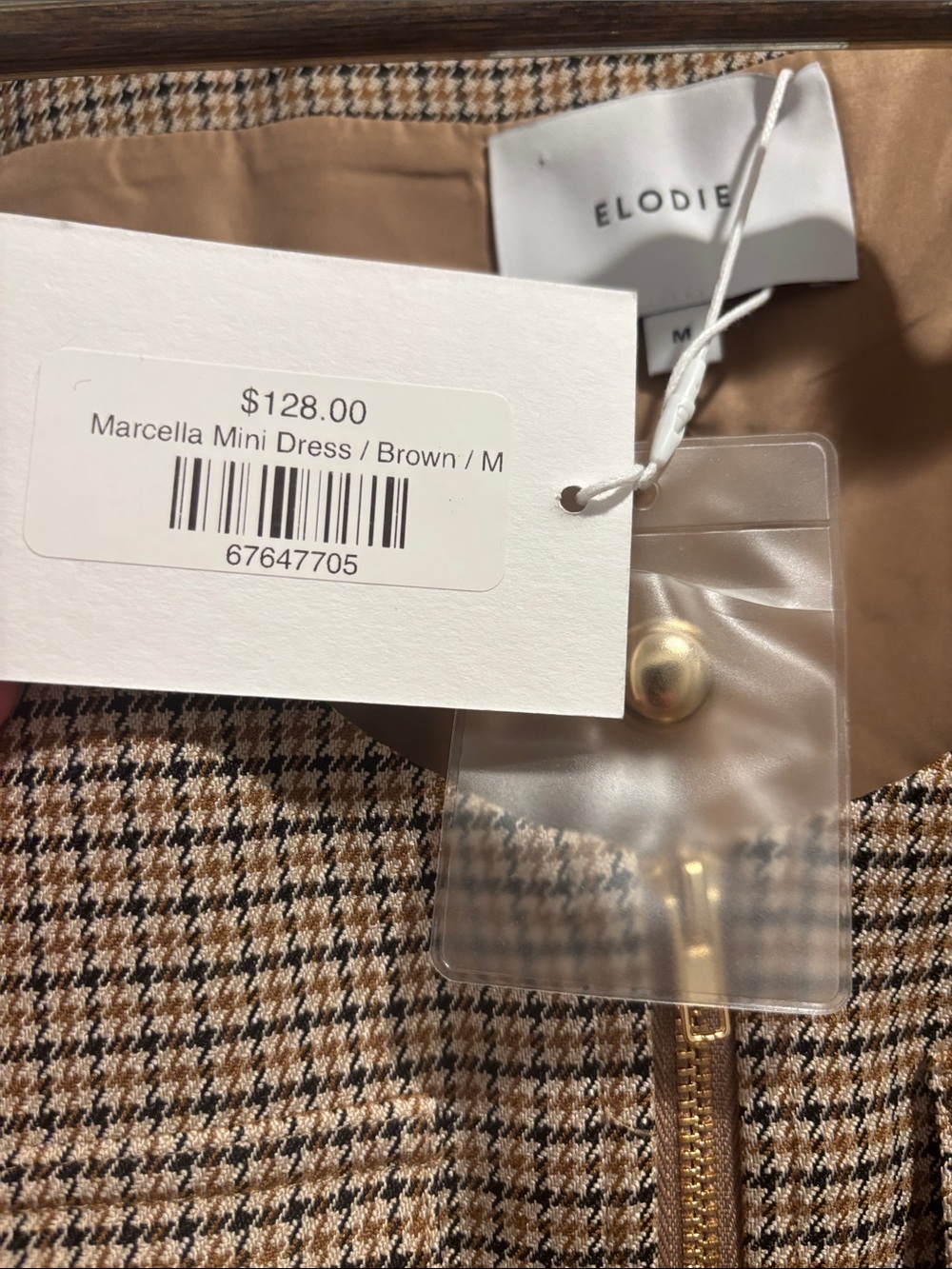Elodie Brown Houndstooth Zip-Front Tailored Dress NWT Size Medium - Picture 8 of 10